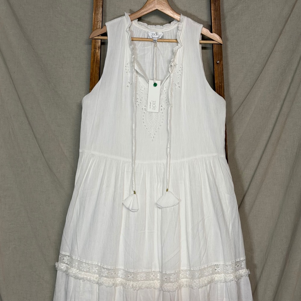 Johnny Was Jade Ziva Tiered Dress White Eyelet Lace Women's Size L - Picture 4 of 8